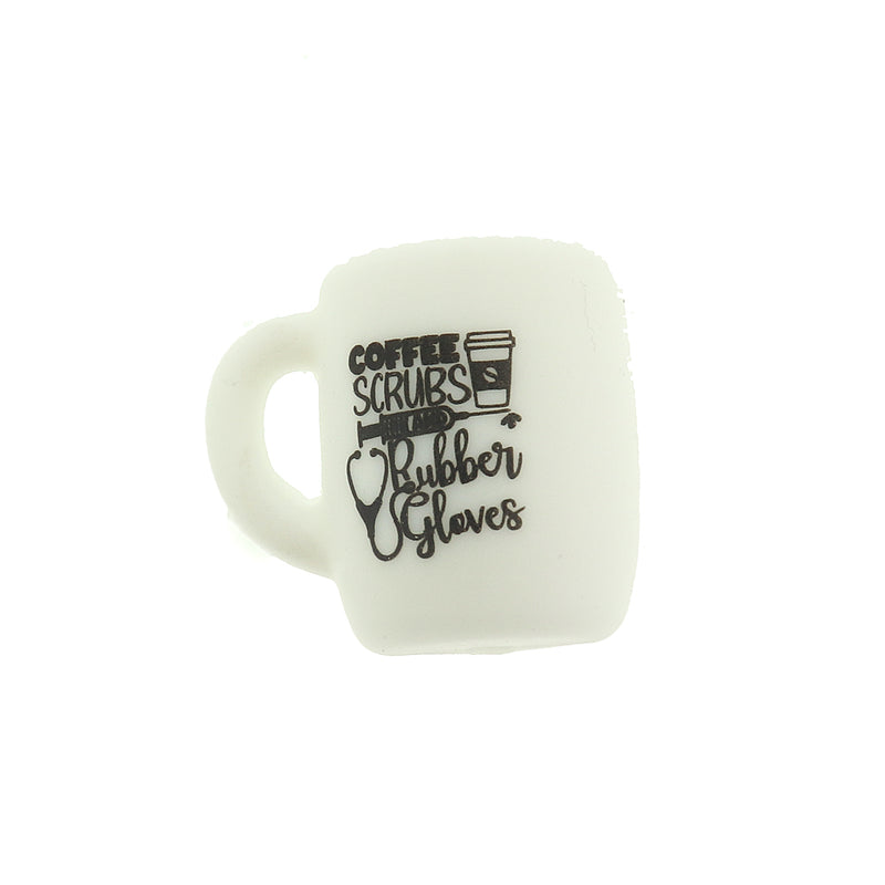 Coffee Mug Silicone Focal Beads - Coffee, Scrubs, Rubber Gloves - 5 Beads - BDS055