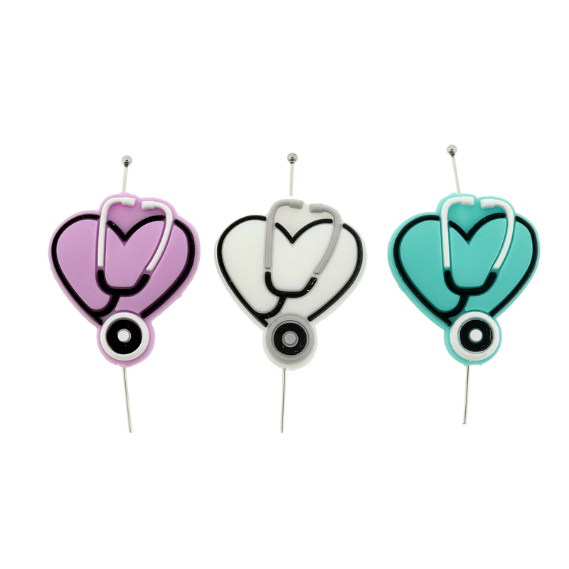 Medical Silicone Focal Beads - Stethoscope Heart - 5 Beads - Choose Your Color