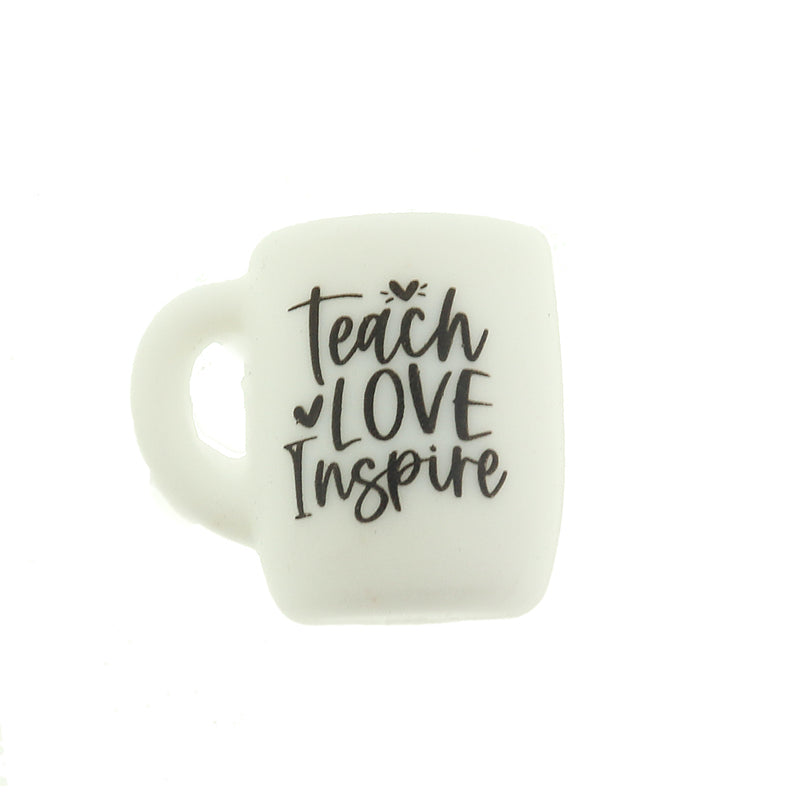 Coffee Mug Silicone Focal Beads - Teach Love Inspire - 5 Beads - BDS075