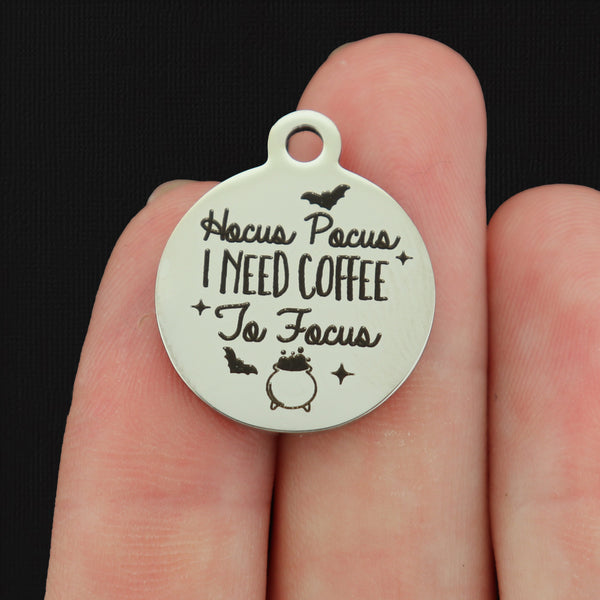 Hocus Pocus I Need Coffee To Focus Stainless Steel Charms - BFS001-8161