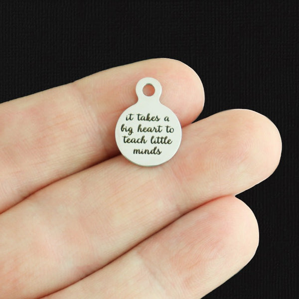 It takes a big heart to teach little minds Stainless Steel 13mm Loop Charms - BFS008-8053