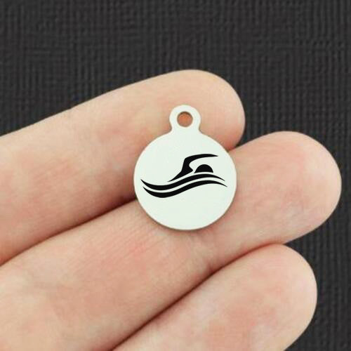 Swimmer Stainless Steel Small Round Charms - BFS002-8116
