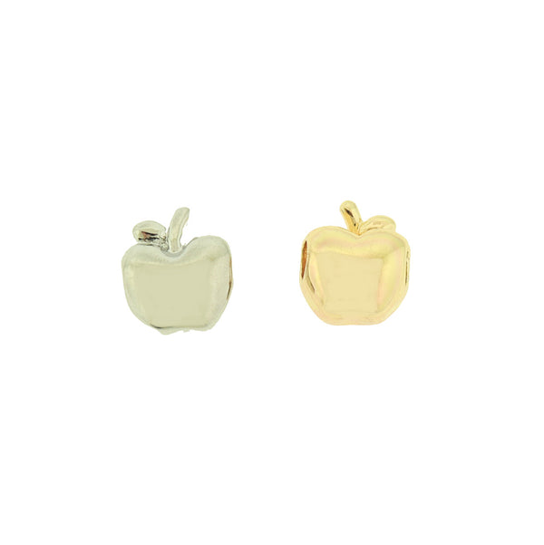 Apple Bead - 2 Beads - Gold or Platinum Plated - Choose Your Tone