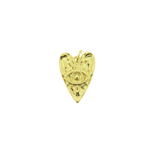 Evil Eye Heart Gold Tone Brass Charm - BR060