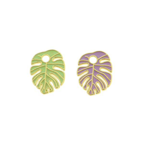 Tropical Leaf Gold Tone Brass Enamel Charms - Choose Your Color