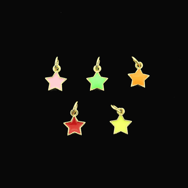 2 Star Gold Plated Copper Enamel Charms - Choose Your Color