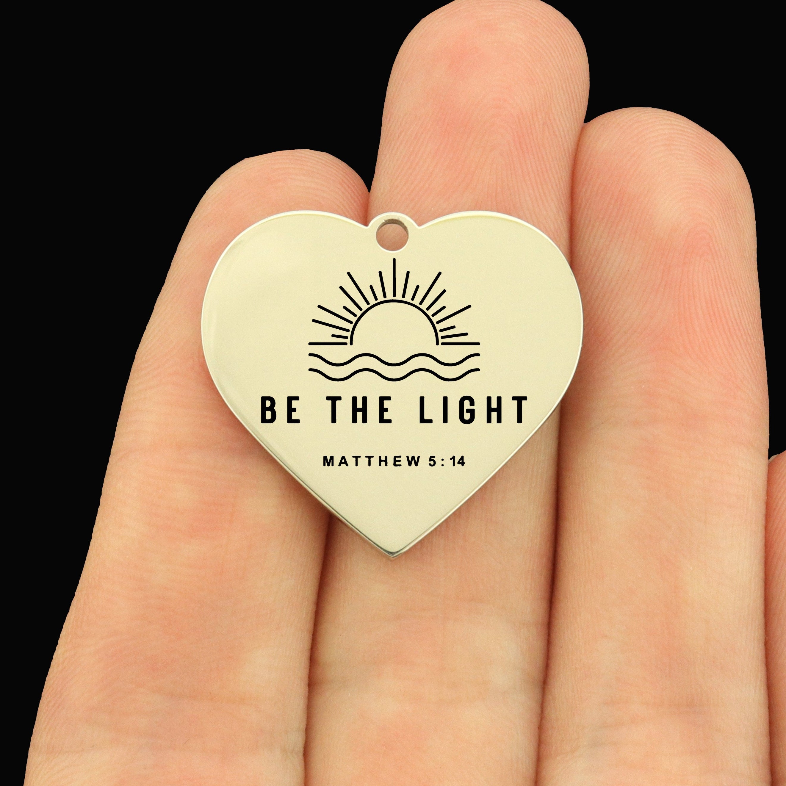 Be the Light Stainless Steel Large Heart Charms - Matthew 5:14