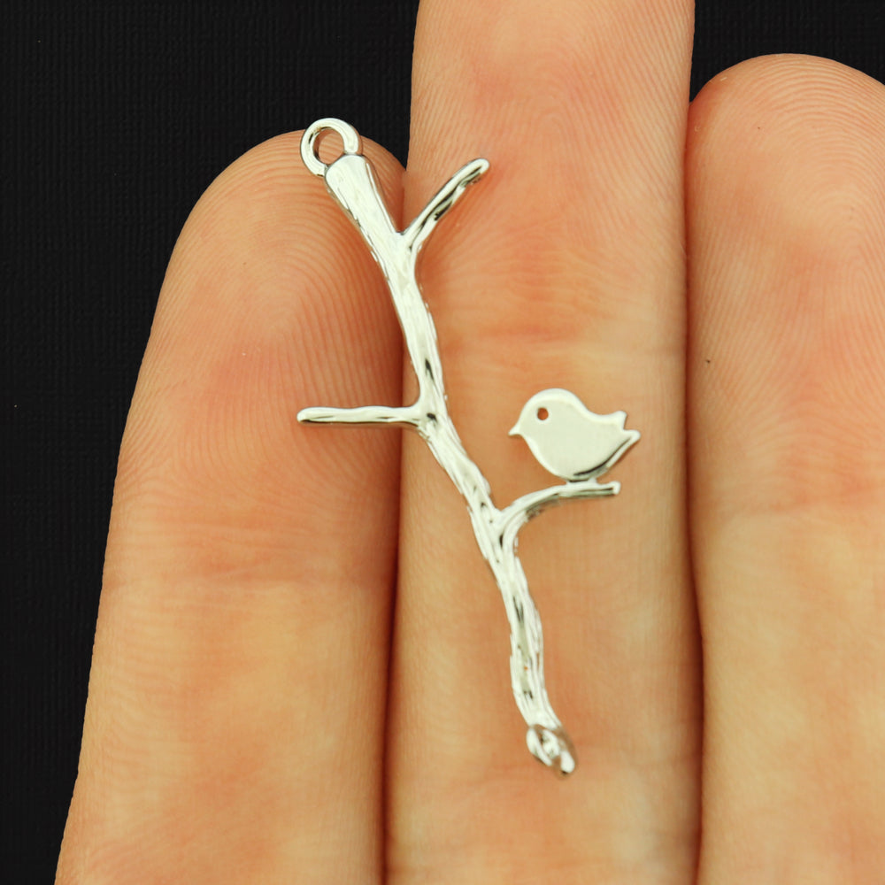 Bird on a Branch Copper Connector Charm 2 Sided - Choose Your Tone