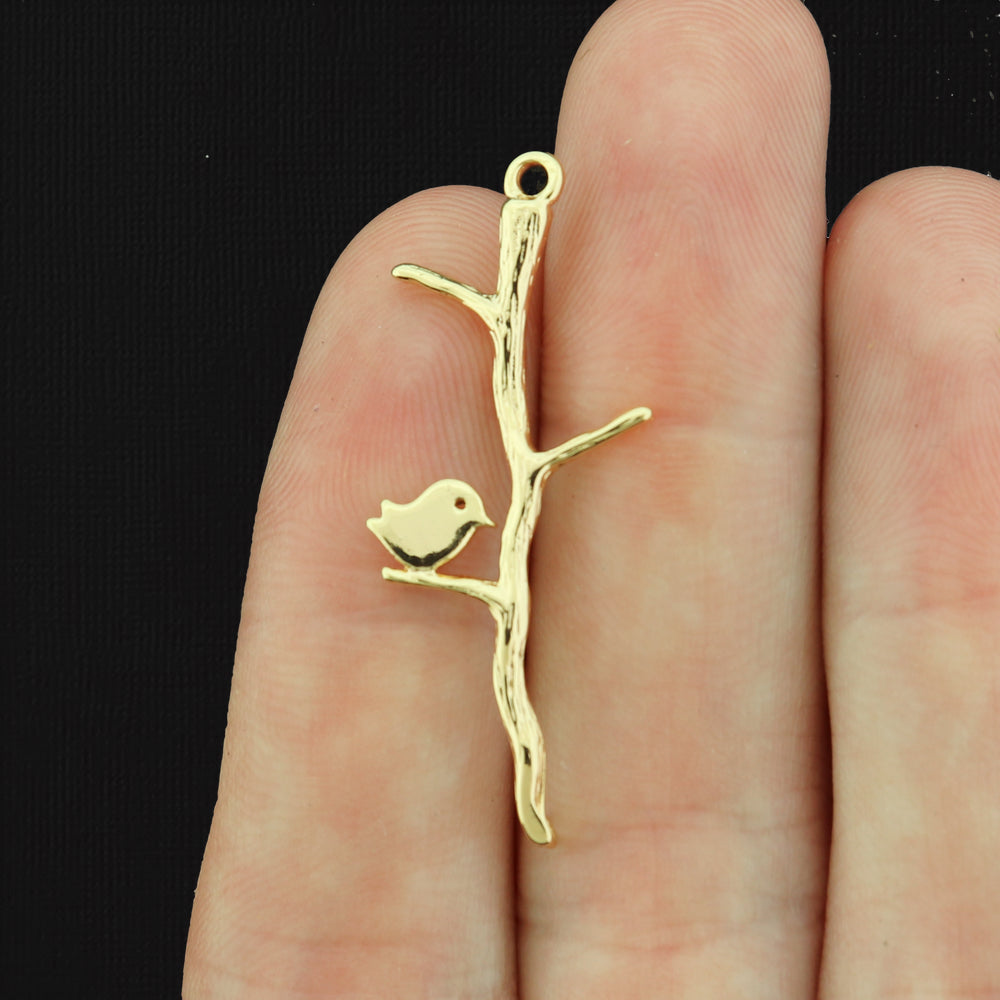 Bird on a Branch Copper Connector Charm 2 Sided - Choose Your Tone