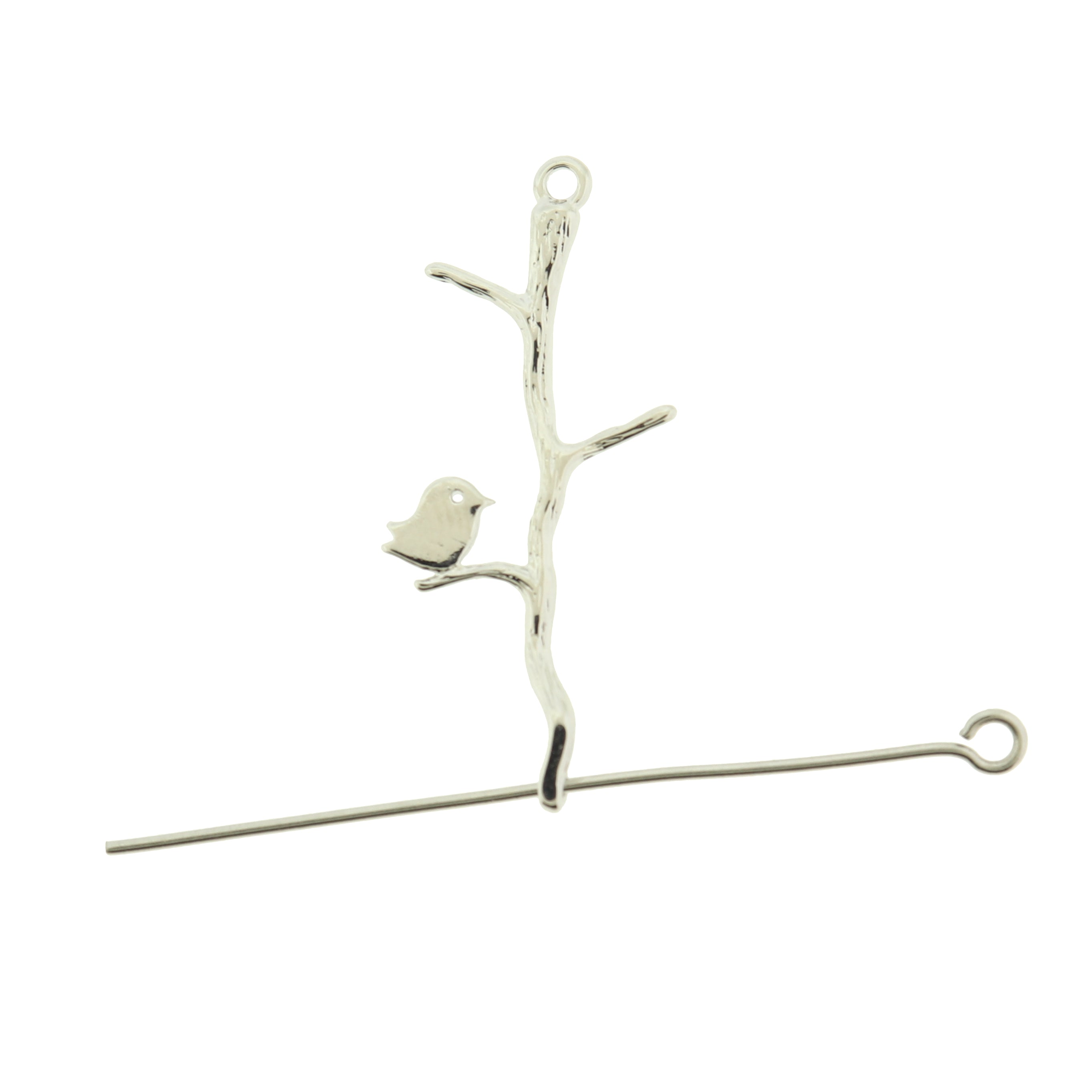 Bird on a Branch Copper Connector Charm 2 Sided - Choose Your Tone