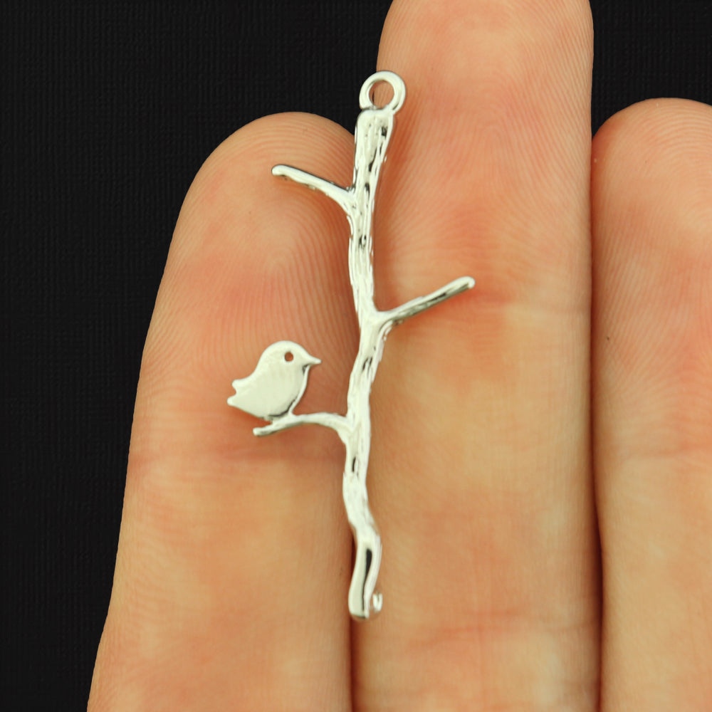 Bird on a Branch Copper Connector Charm 2 Sided - Choose Your Tone