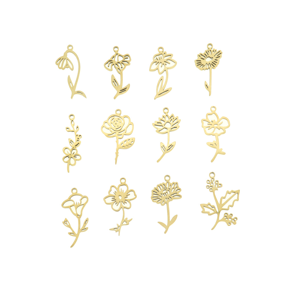 Birth Month Flower Stainless Steel Charms - Choose Your Month & Tone