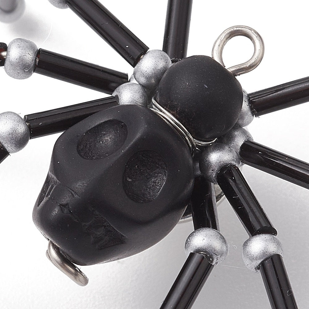 Black Spider Brooch Base - Glass Black and Skull Beads with Silver Loops - Z010