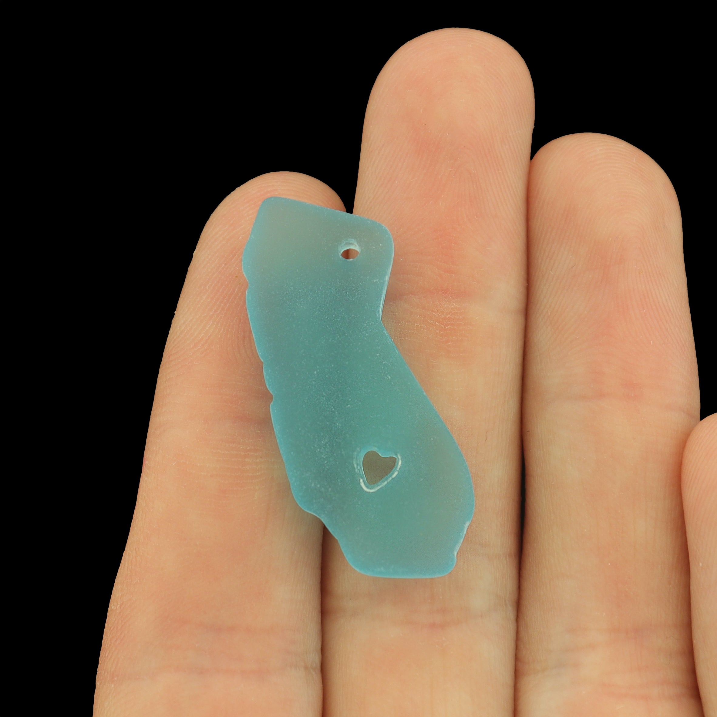 Blue California Map Cultured Sea Glass Charm - U013