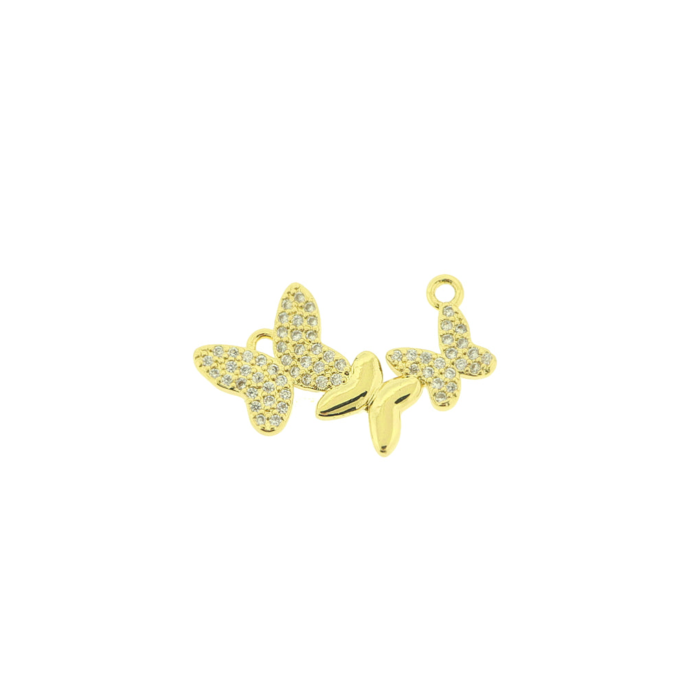 Butterfly Gold Tone Brass Rhinestone Connector Charms - BR079