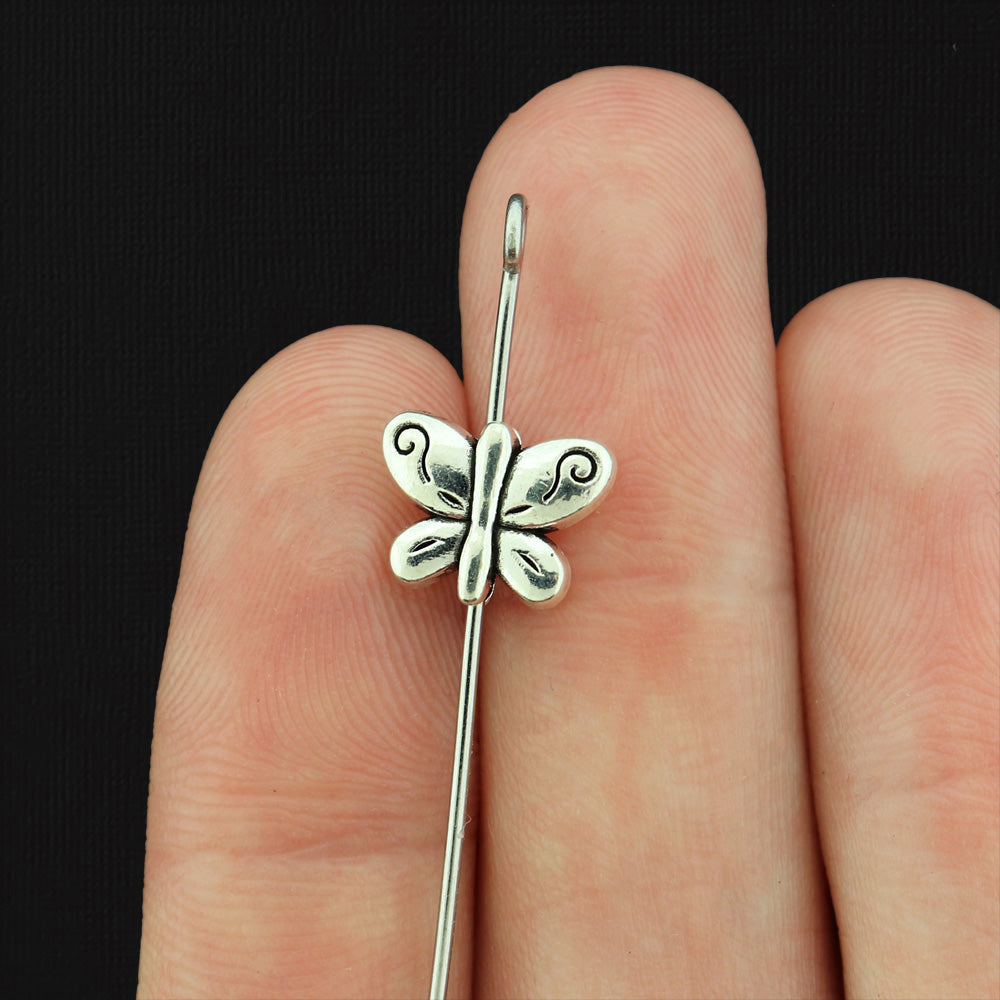 Butterfly Spacer Metal Beads 10mm x 7mm - Antique Silver Tone - 14 Beads - SC531