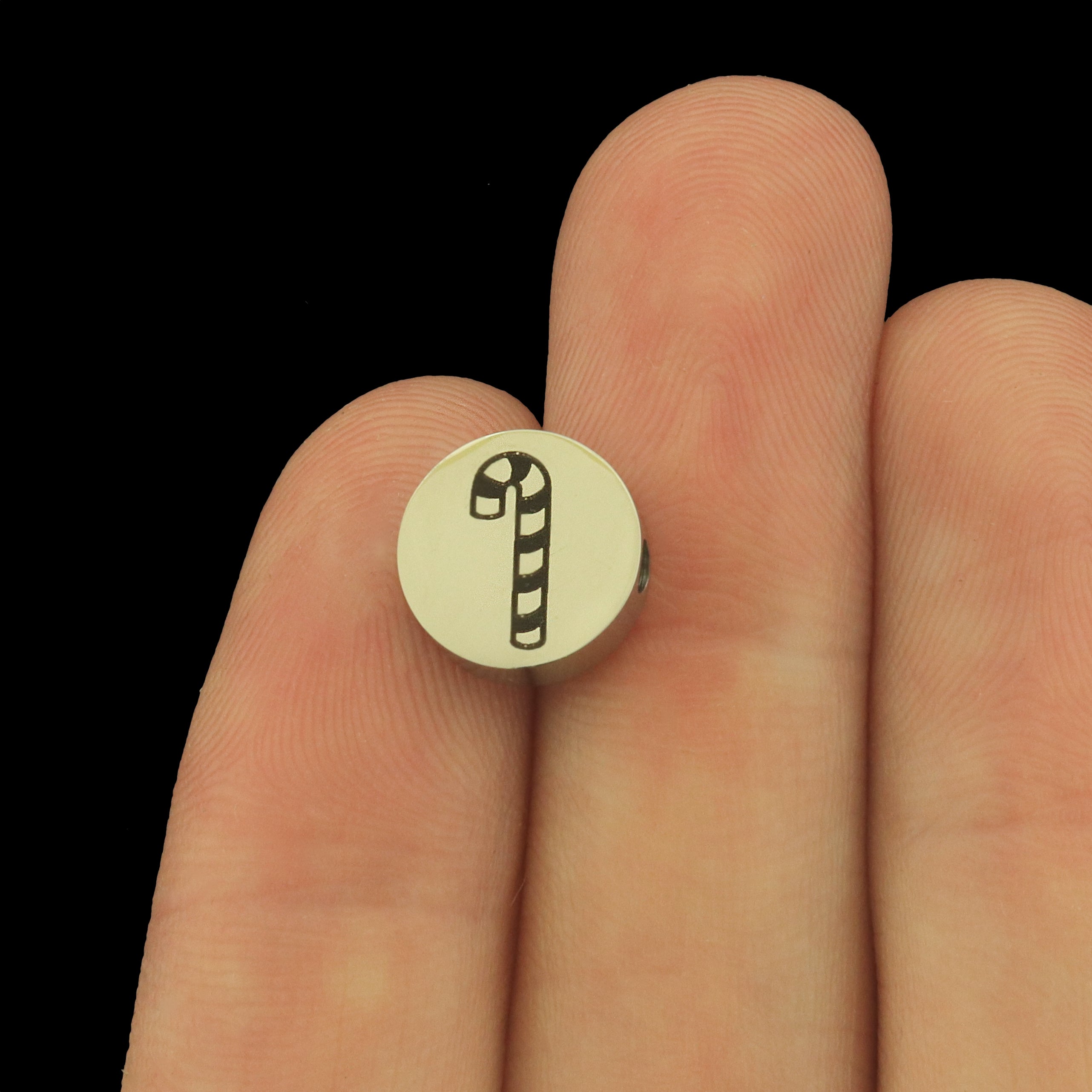 Candy Cane Stainless Steel Beads - Christmas Bead - Choose Your Size - BFS034S-8305