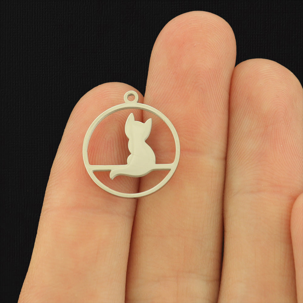 Cat Disc Stainless Steel Charms 2 Sided - Choose Your Tone