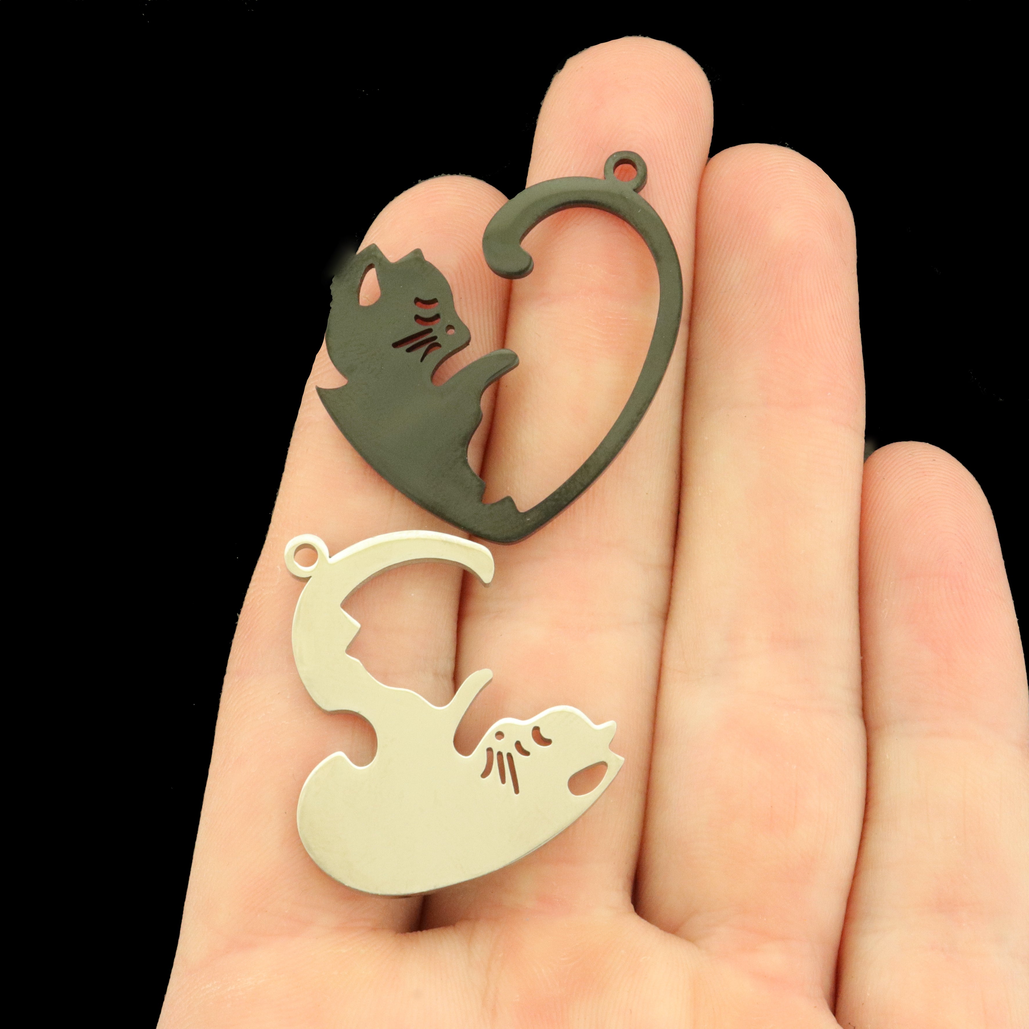 Cat Stainless Steel Charms 2 Sided - 1 Set 2 Pieces - SSP802