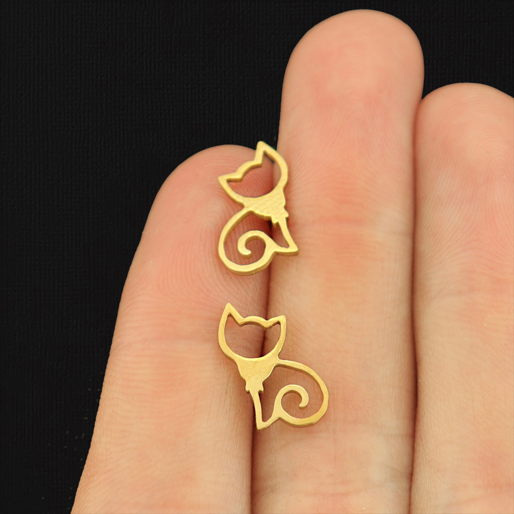 Cat Stainless Steel Earring Studs - 13mm - 2 Pieces 1 Pair - Choose Your Tone