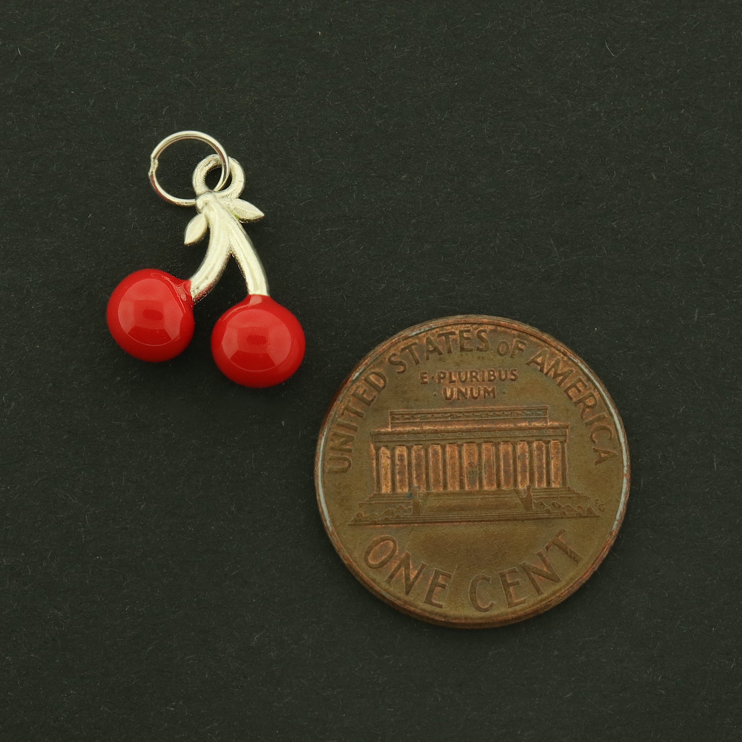 Cherry Sterling Silver Enamel Charm 3D - ST303