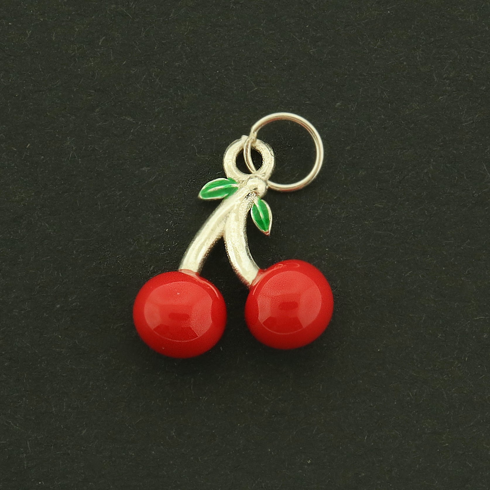Cherry Sterling Silver Enamel Charm 3D - ST303