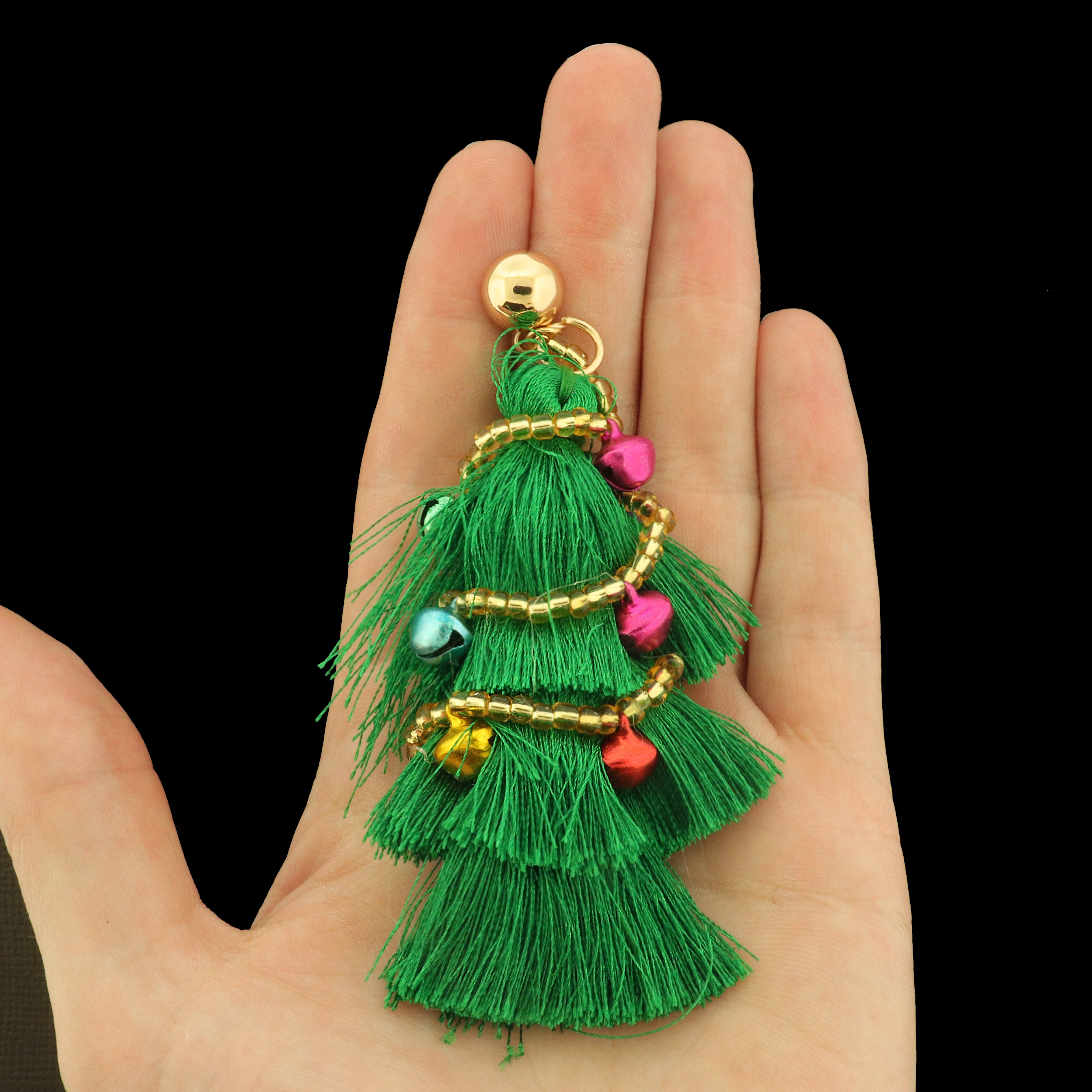 Christmas Tree Earrings - Decorated with Tinsel and Bells! - 1 Pair - ER1030