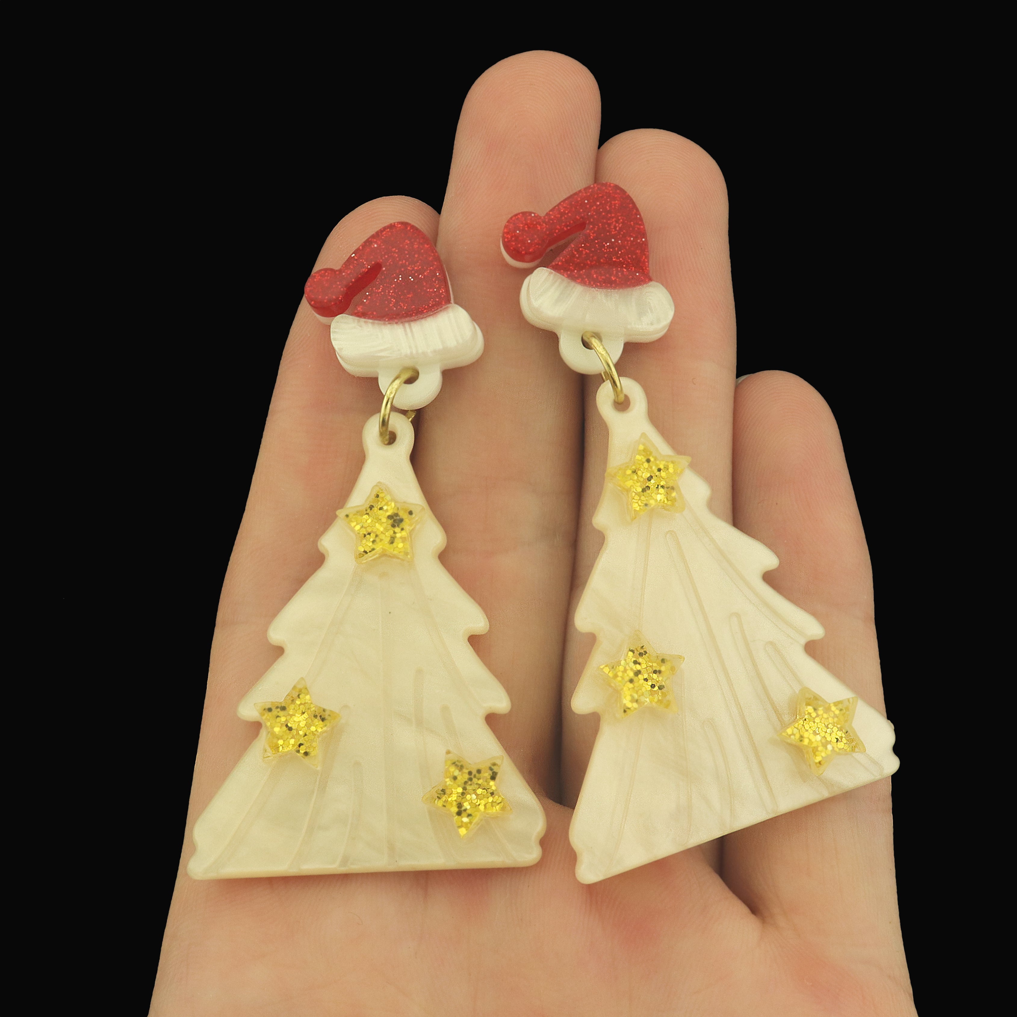 Christmas Tree Resin Earrings with Santa Hat - Choose Your Color - 1 Pair