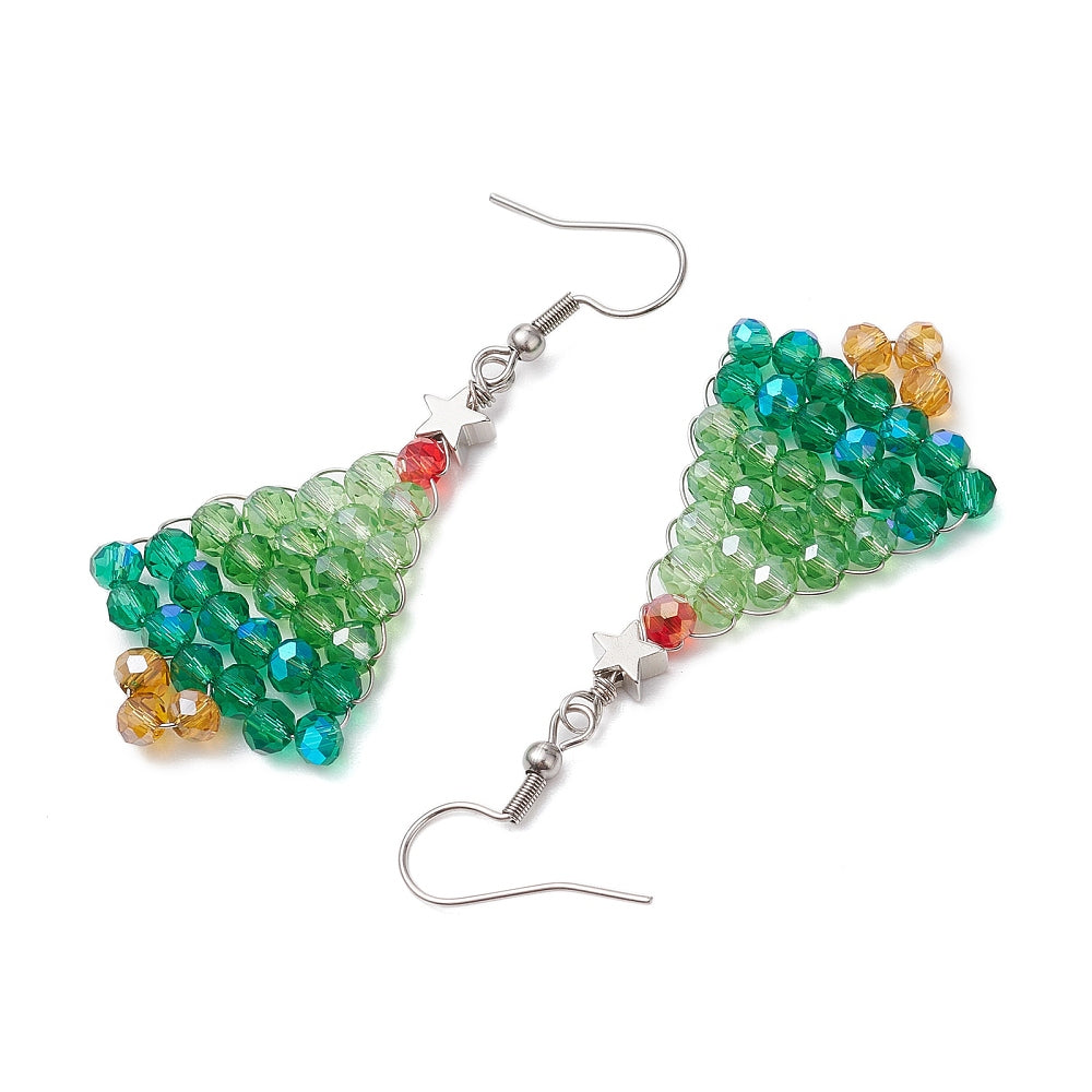 Christmas Tree Seed Bead Earrings - 1 Pair - Stainless Earring Hooks