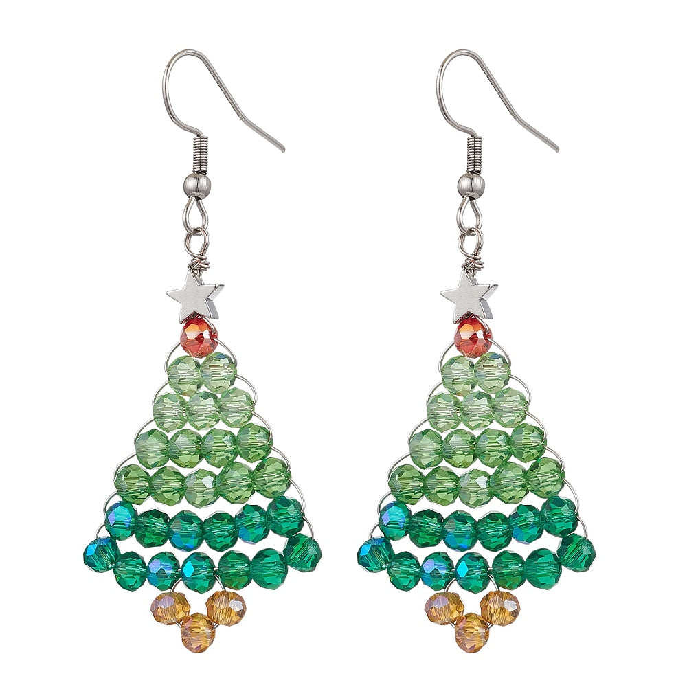 Christmas Tree Seed Bead Earrings - 1 Pair - Stainless Earring Hooks