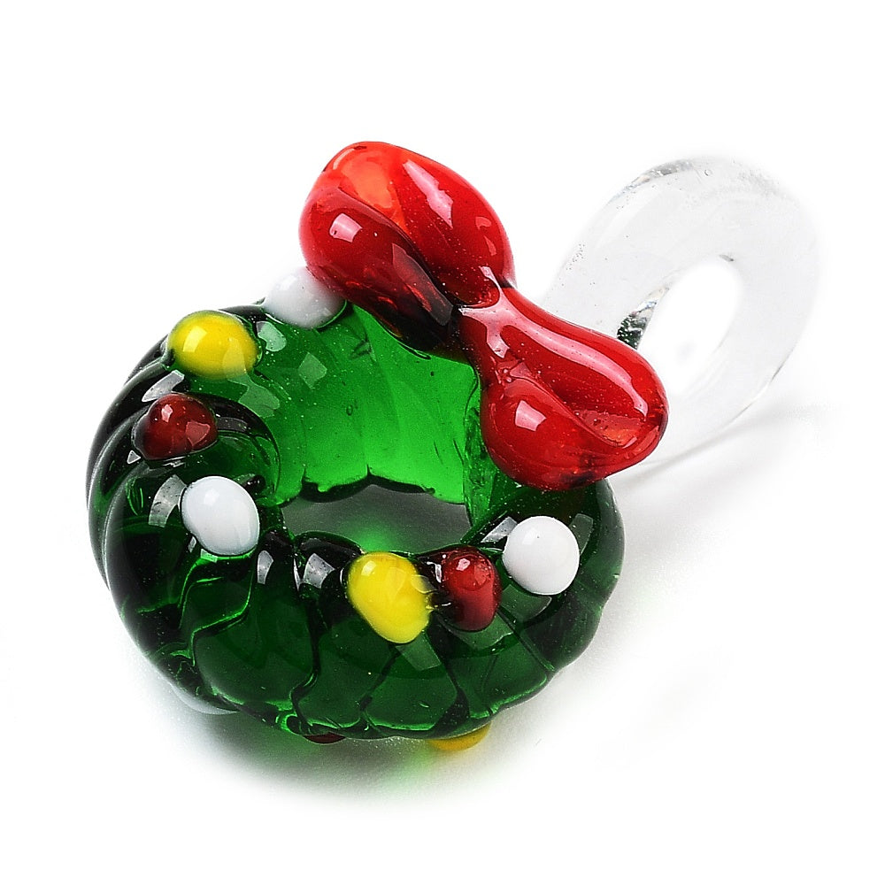Christmas Wreath Lampwork Glass Charms 3D - Z029