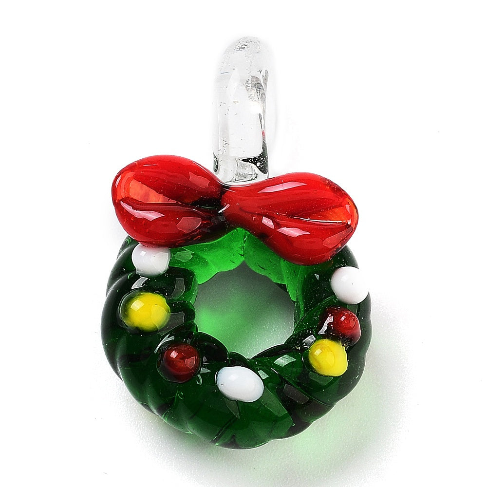 Christmas Wreath Lampwork Glass Charms 3D - Z029