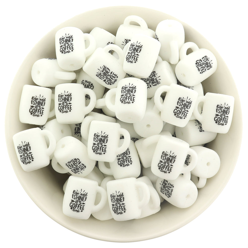 Coffee Mug Silicone Focal Beads -Rise and Shine It's Coffee Time - 5 Beads - BDS053