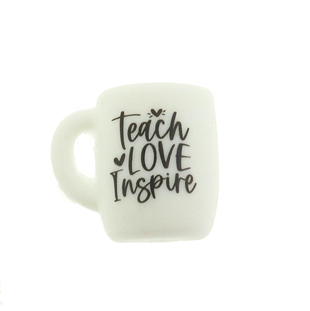 Coffee Mug Silicone Focal Beads - Teach Love Inspire - 5 Beads - BDS075
