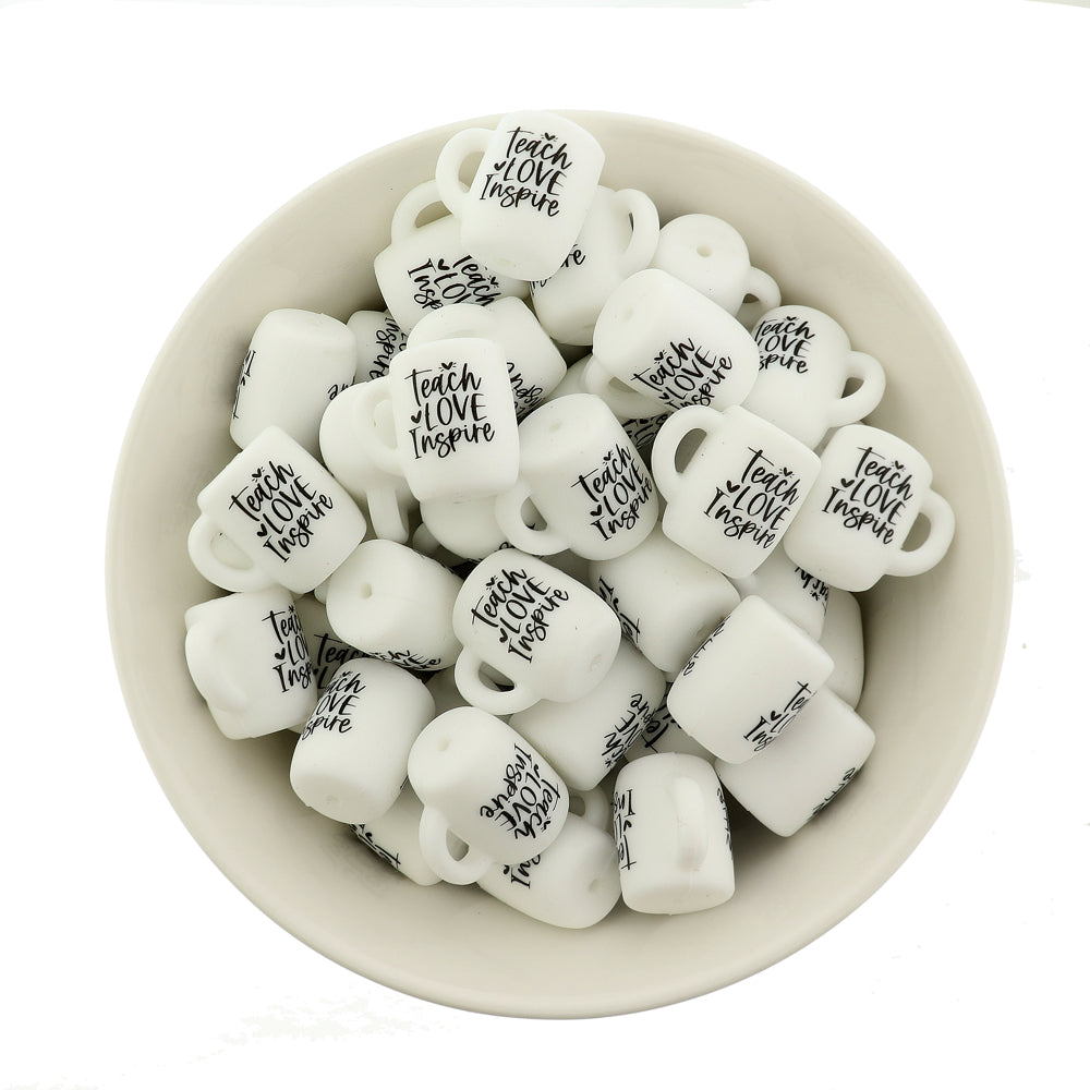 Coffee Mug Silicone Focal Beads - Teach Love Inspire - 5 Beads - BDS075