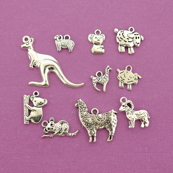 Australia Animal Charm Collection Antique Silver Tone 10 Different Charms - COL420H