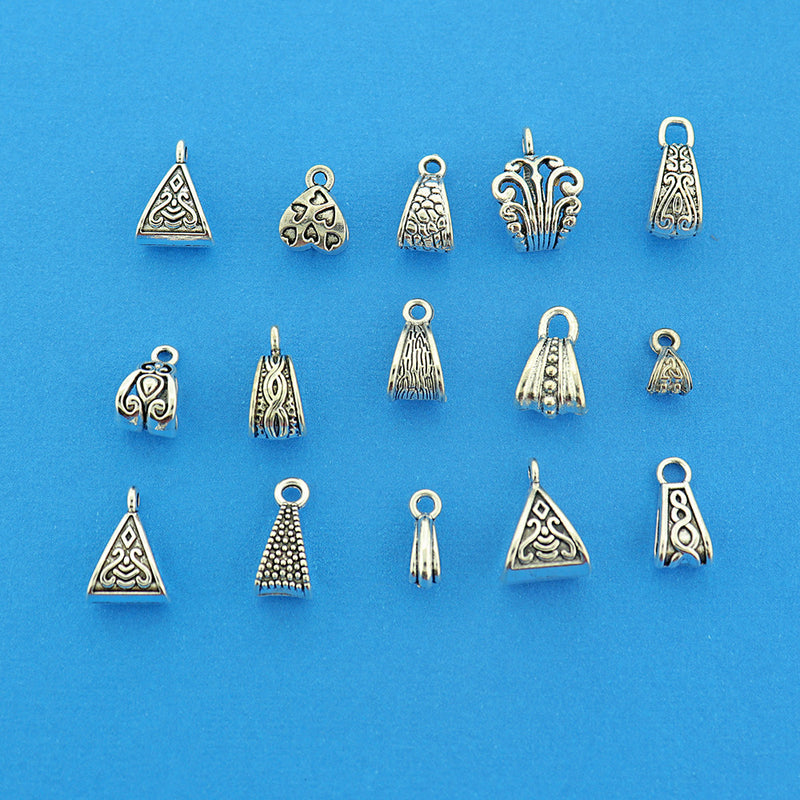 Bail Bead Collection Antique Silver Tone 15 Different Charms - COL427H