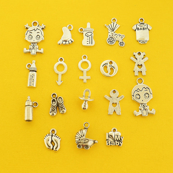 Baby Collection Antique Silver Tone 18 Different Charms - COL442H