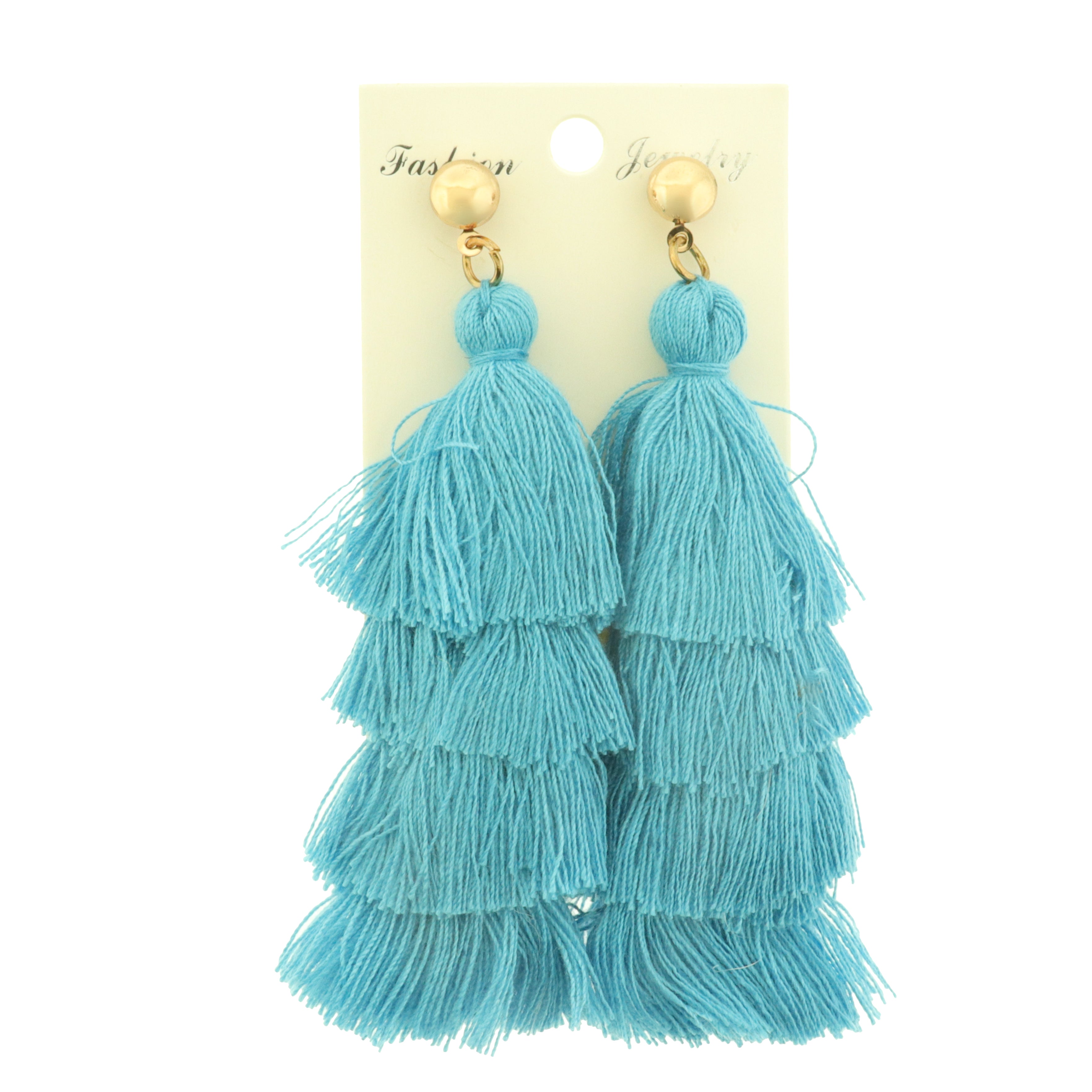 Cotton Stacked Tassel Earring Studs - 1 Pair - Choose Your Color!
