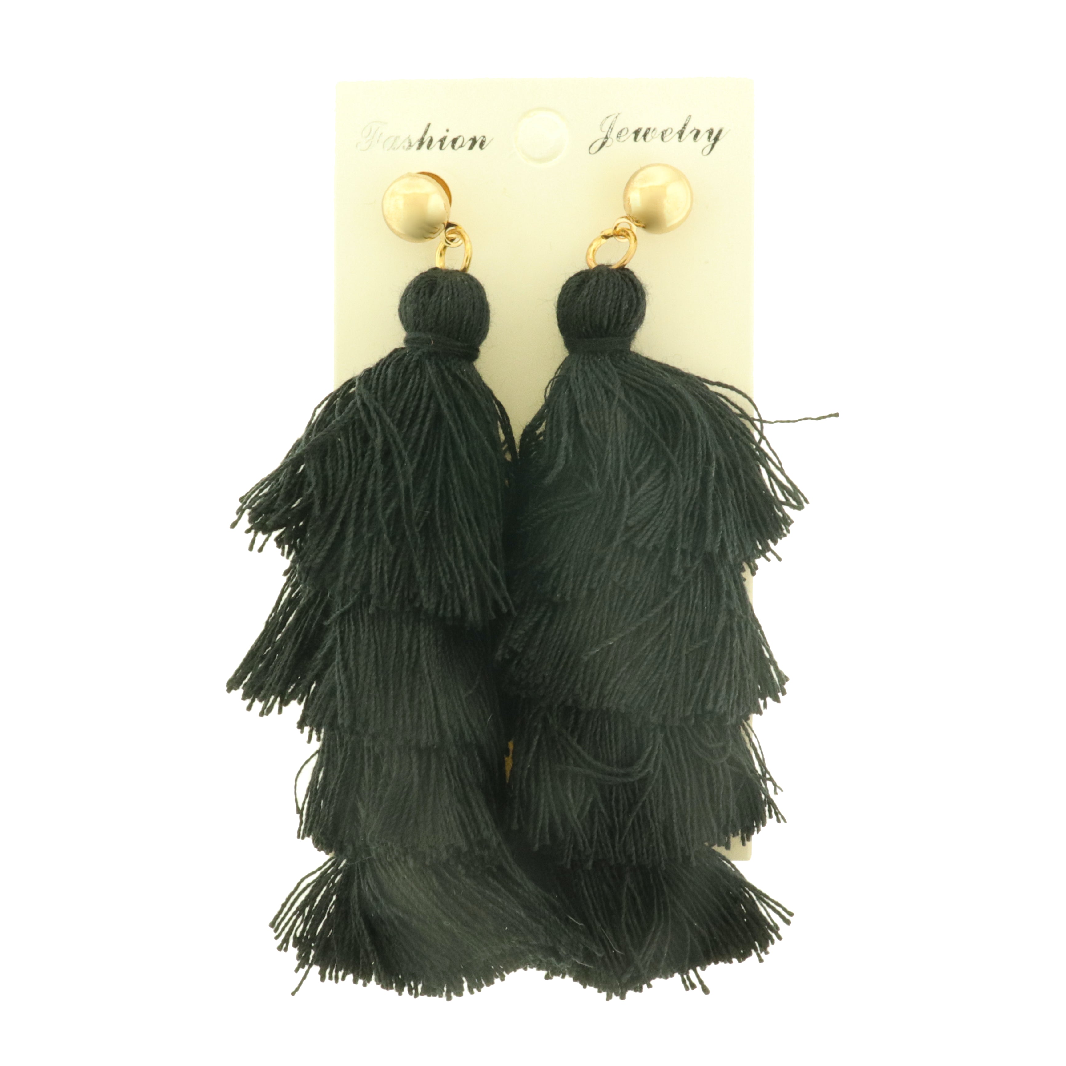 Cotton Stacked Tassel Earring Studs - 1 Pair - Choose Your Color!