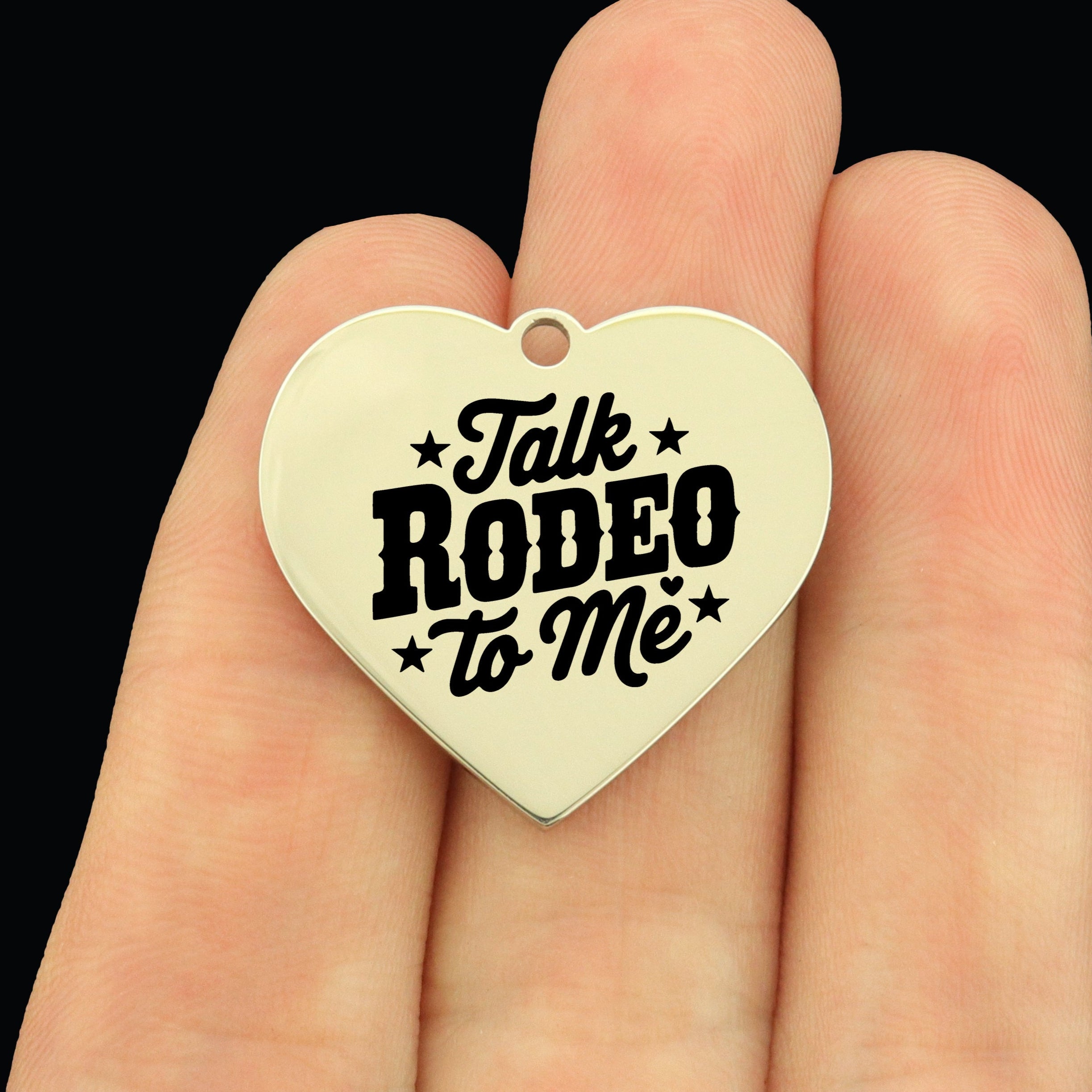 Cowgirl Stainless Steel Large Heart Charms - Talk Rodeo to Me