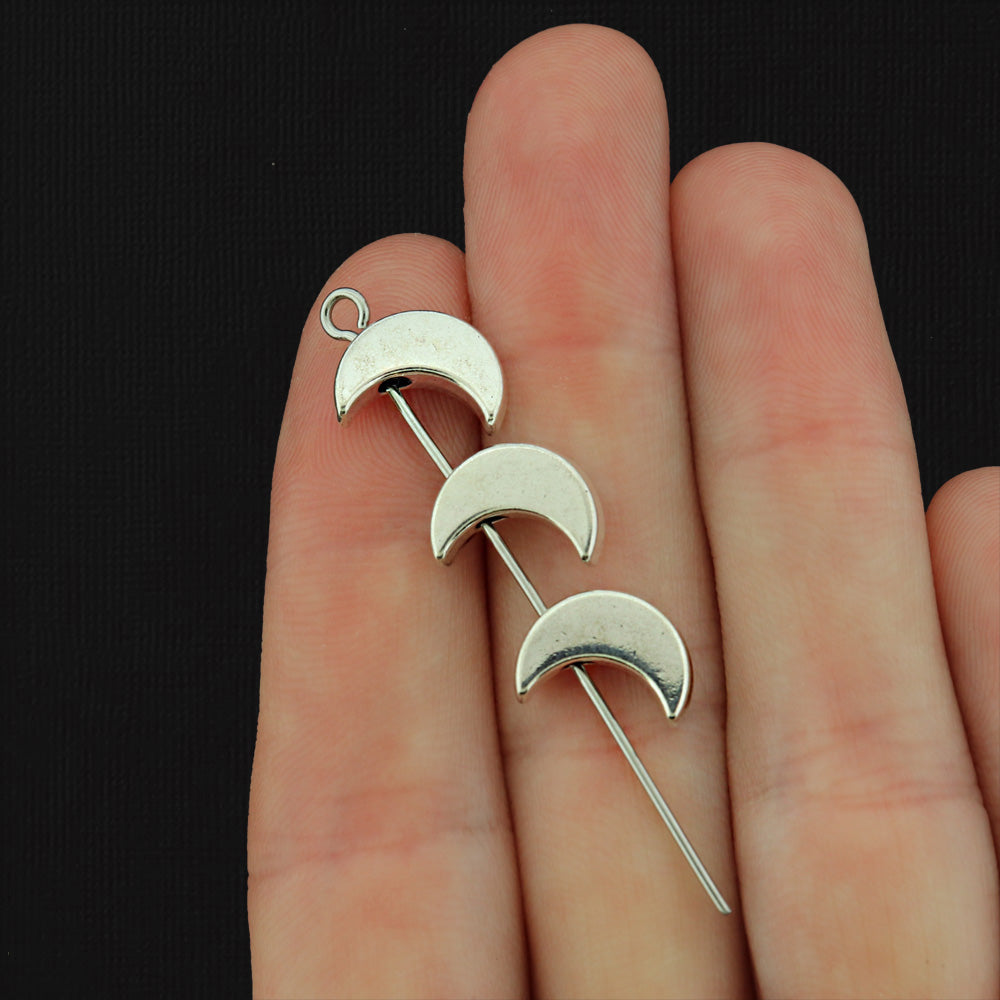 Crescent Moon Spacer Beads 12mm x 8mm - Silver Tone - 12 Beads - SC805