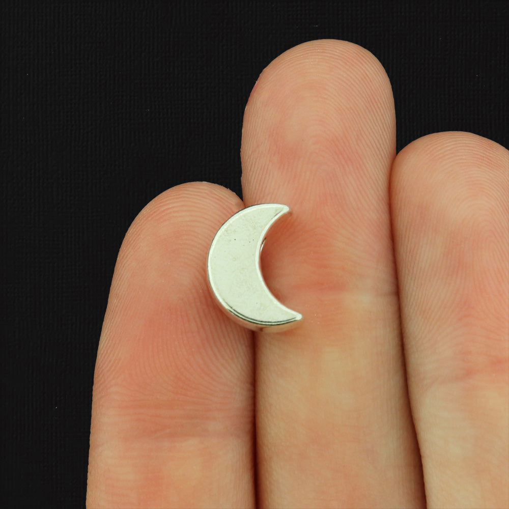 Crescent Moon Spacer Beads 12mm x 8mm - Silver Tone - 12 Beads - SC805