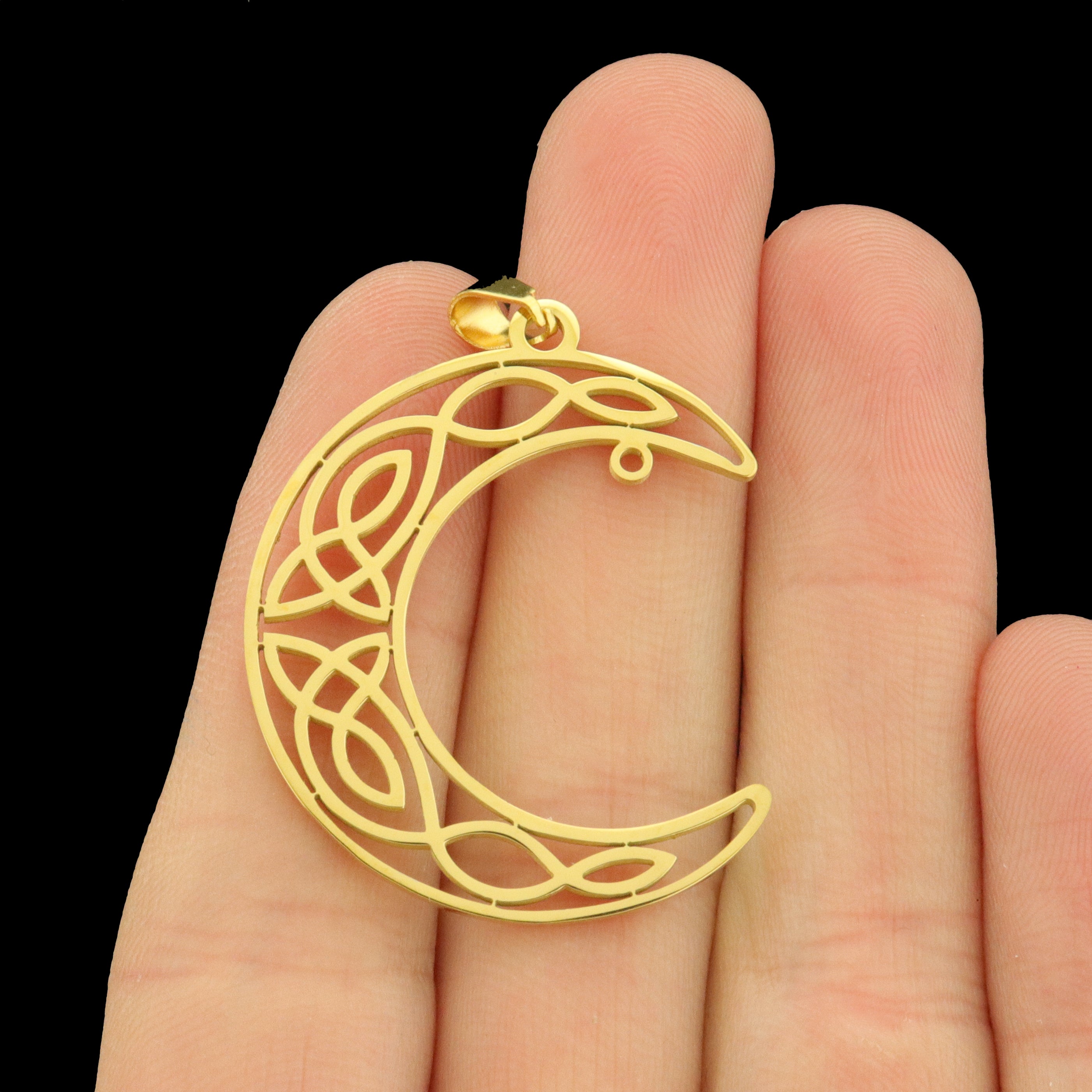 Crescent Moon Stainless Steel Charm 2 Sided - Choose Your Tone!