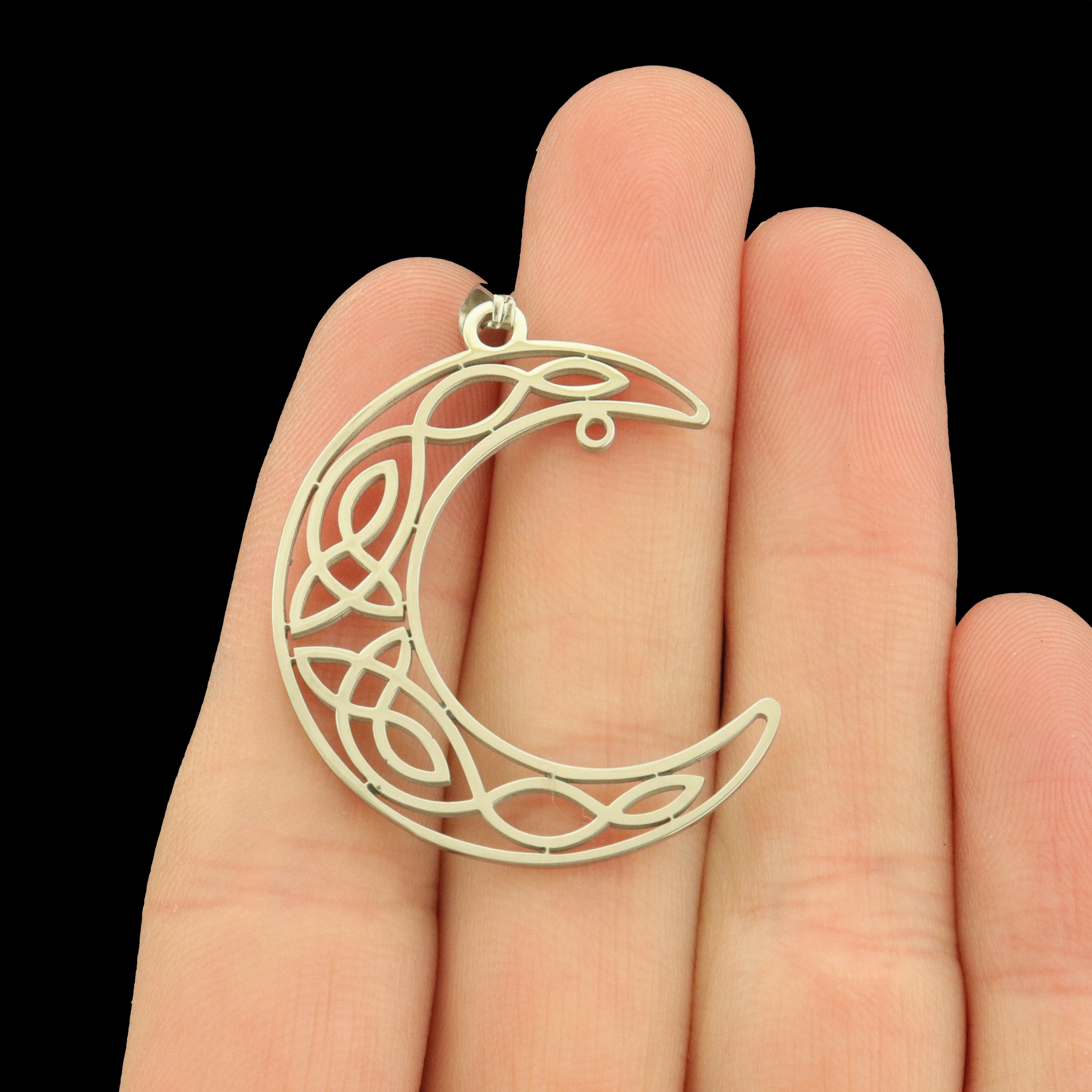 Crescent Moon Stainless Steel Charm 2 Sided - Choose Your Tone!