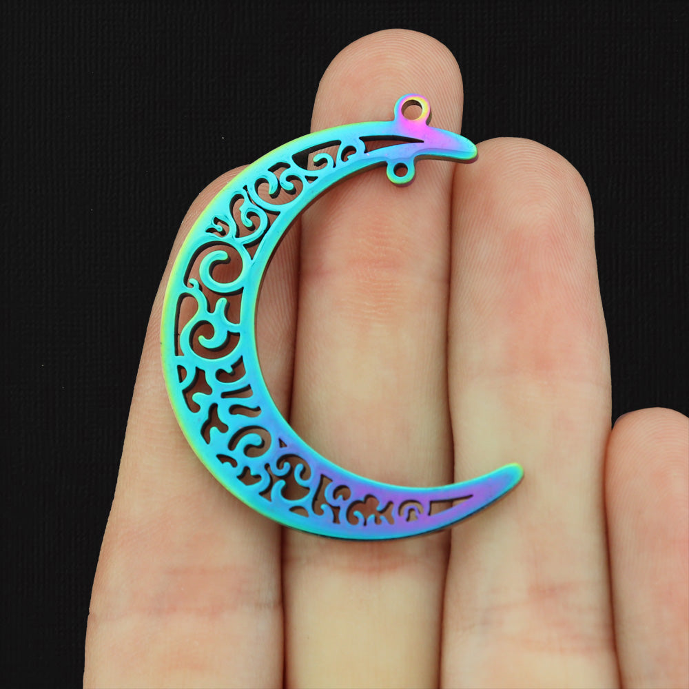 Crescent Moon Stainless Steel Connector Charm 2 Sided - Choose Your Tone