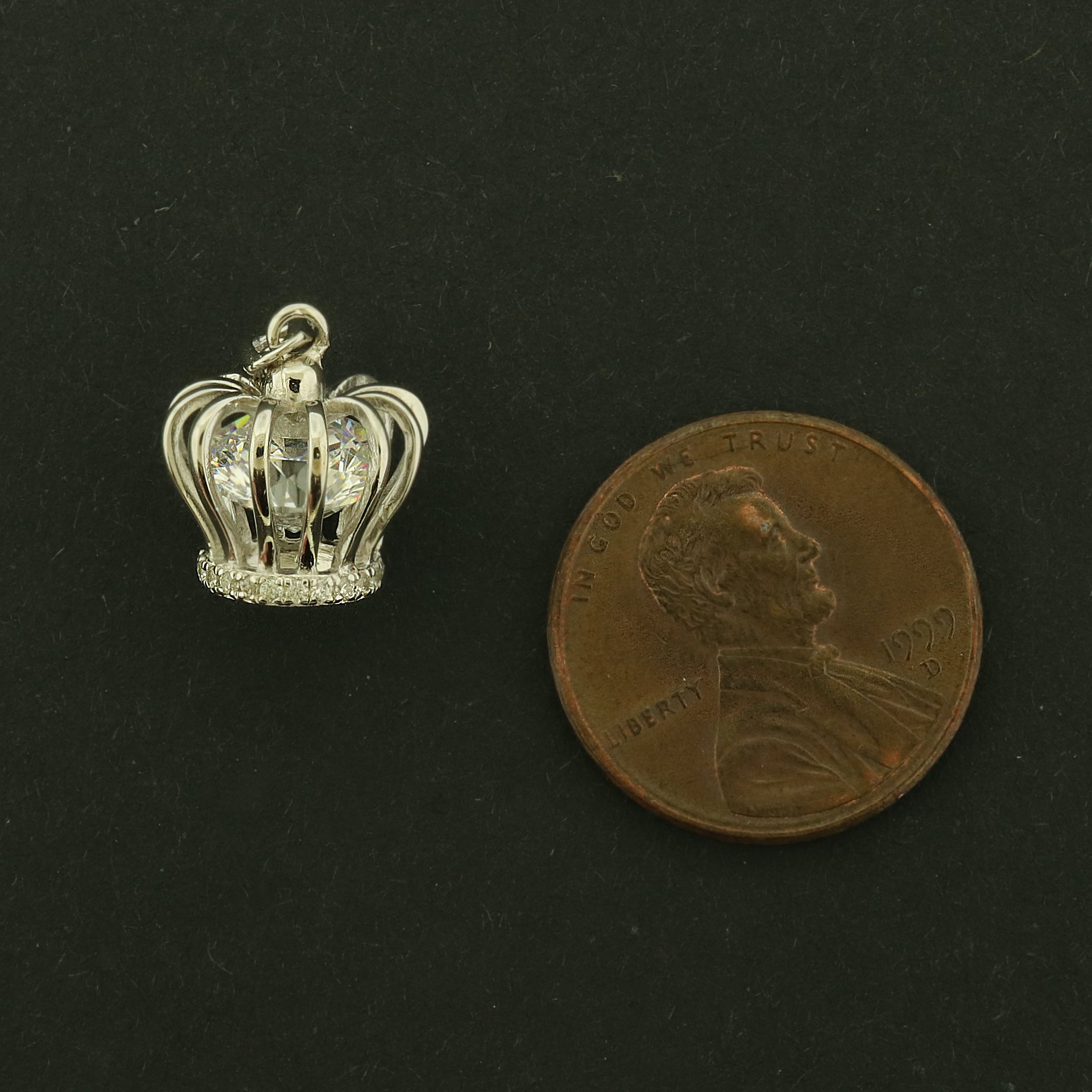 Crown Sterling Silver Charm - 3D with Rhinestone - ST145