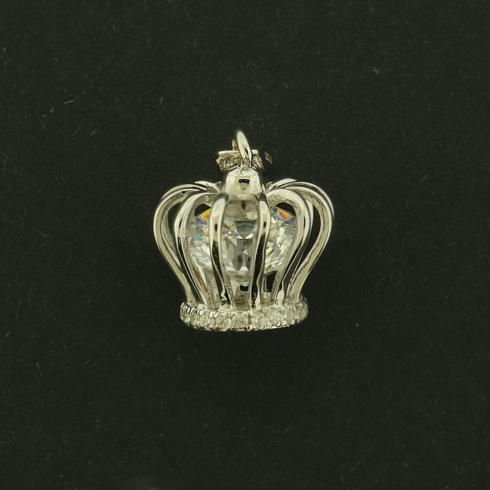 Crown Sterling Silver Charm - 3D with Rhinestone - ST145