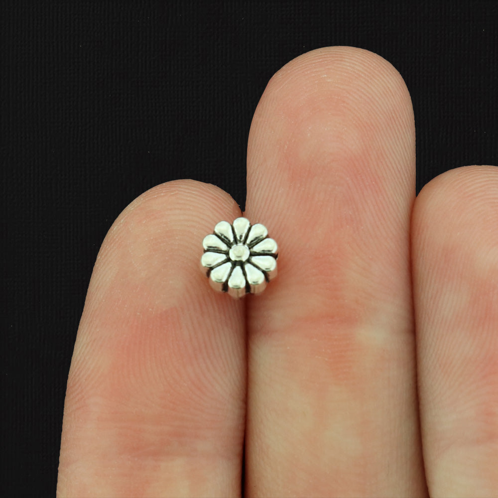 Daisy Flower Spacer Beads 7mm - Silver Tone - 15 Beads - SC686