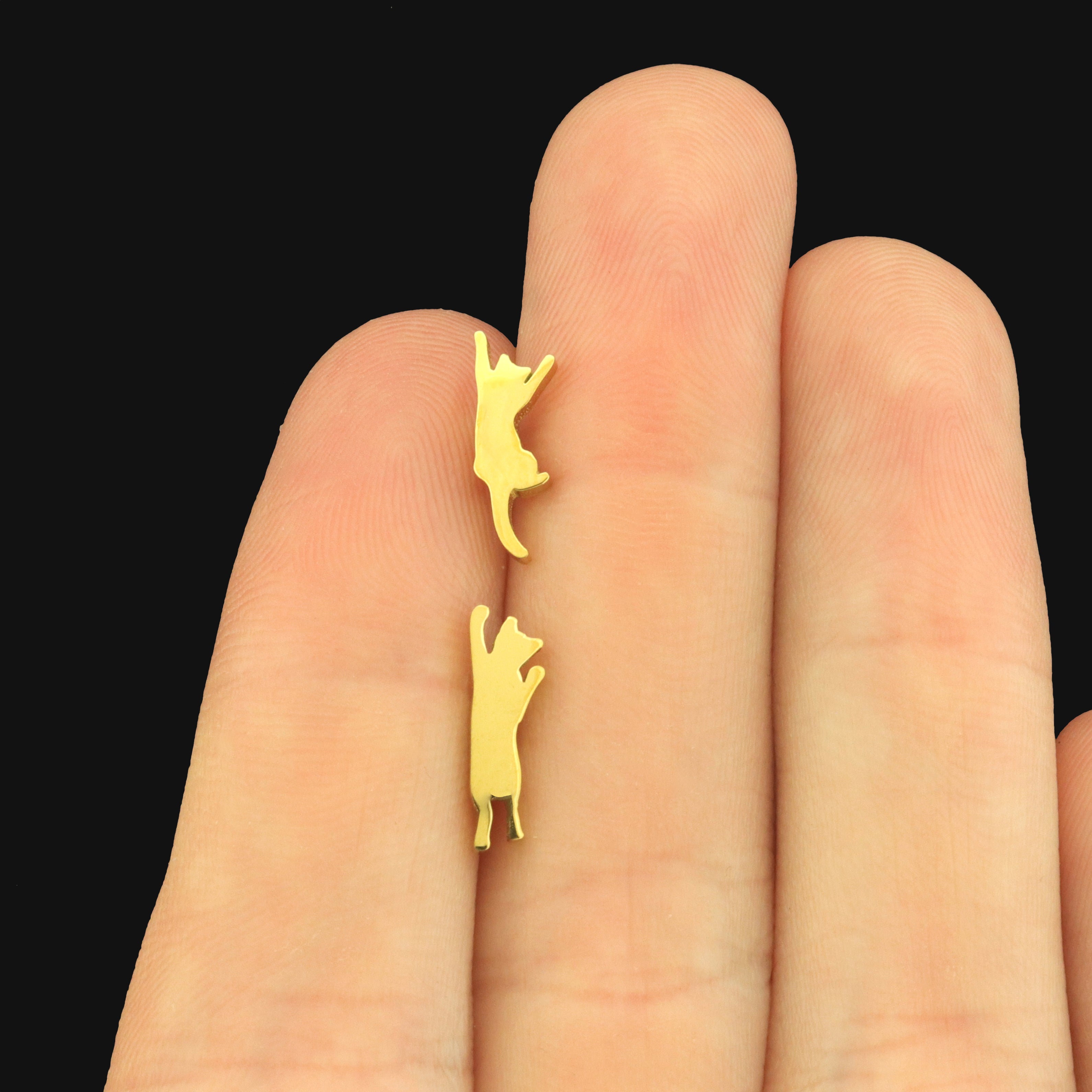 Dancing Cat Stainless Steel Earring Studs - 1 Pair - ER1047